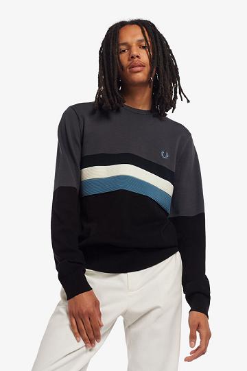 Black Fred Perry Colour Block Crew Jumper Men's Knitwear | PH 1296ZUTG